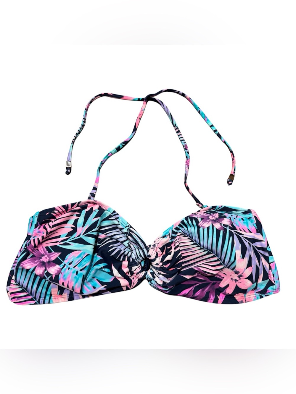 HEAT Swimwear Ring Front Bandeau Bikini Halter Top Bright Floral Size XL